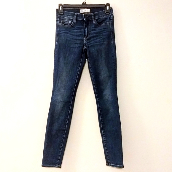 GAP Denim - GAP True Skinny Mid Rise Blue Wash Denim Jeans w/ Tan Stitching Size 25R